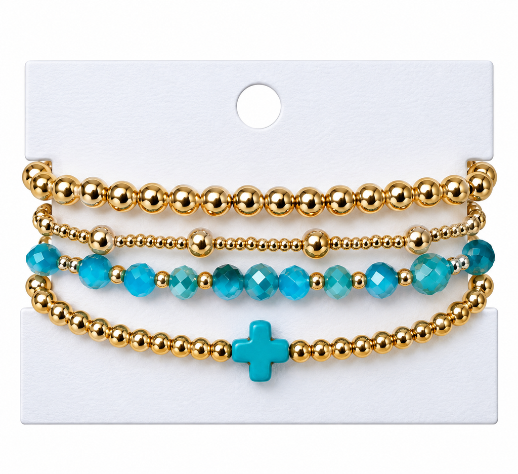 Turquoise Cross charm mixed beaded bracelet set
