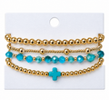 Turquoise Cross charm mixed beaded bracelet set