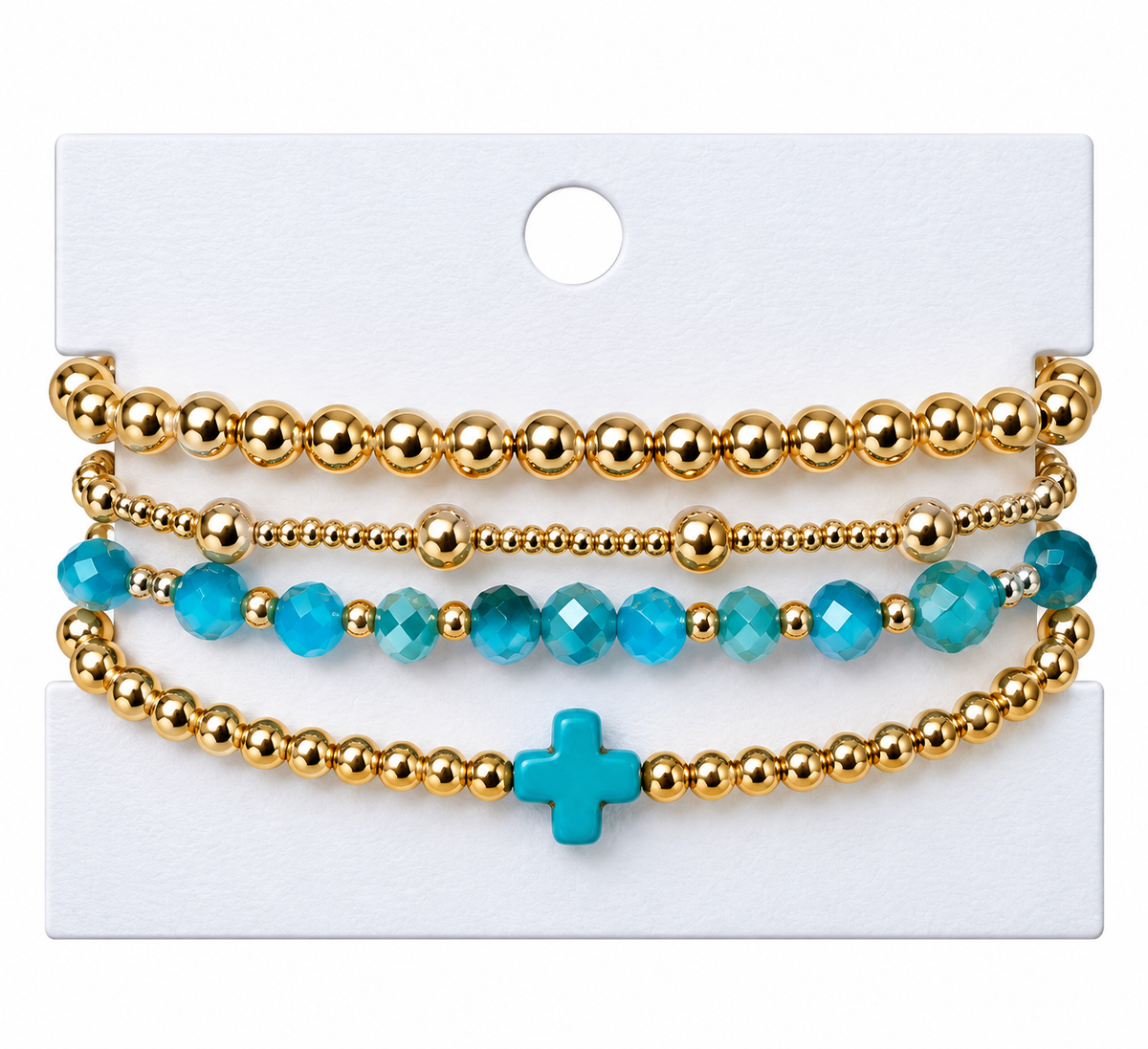 Turquoise Cross charm mixed beaded bracelet set