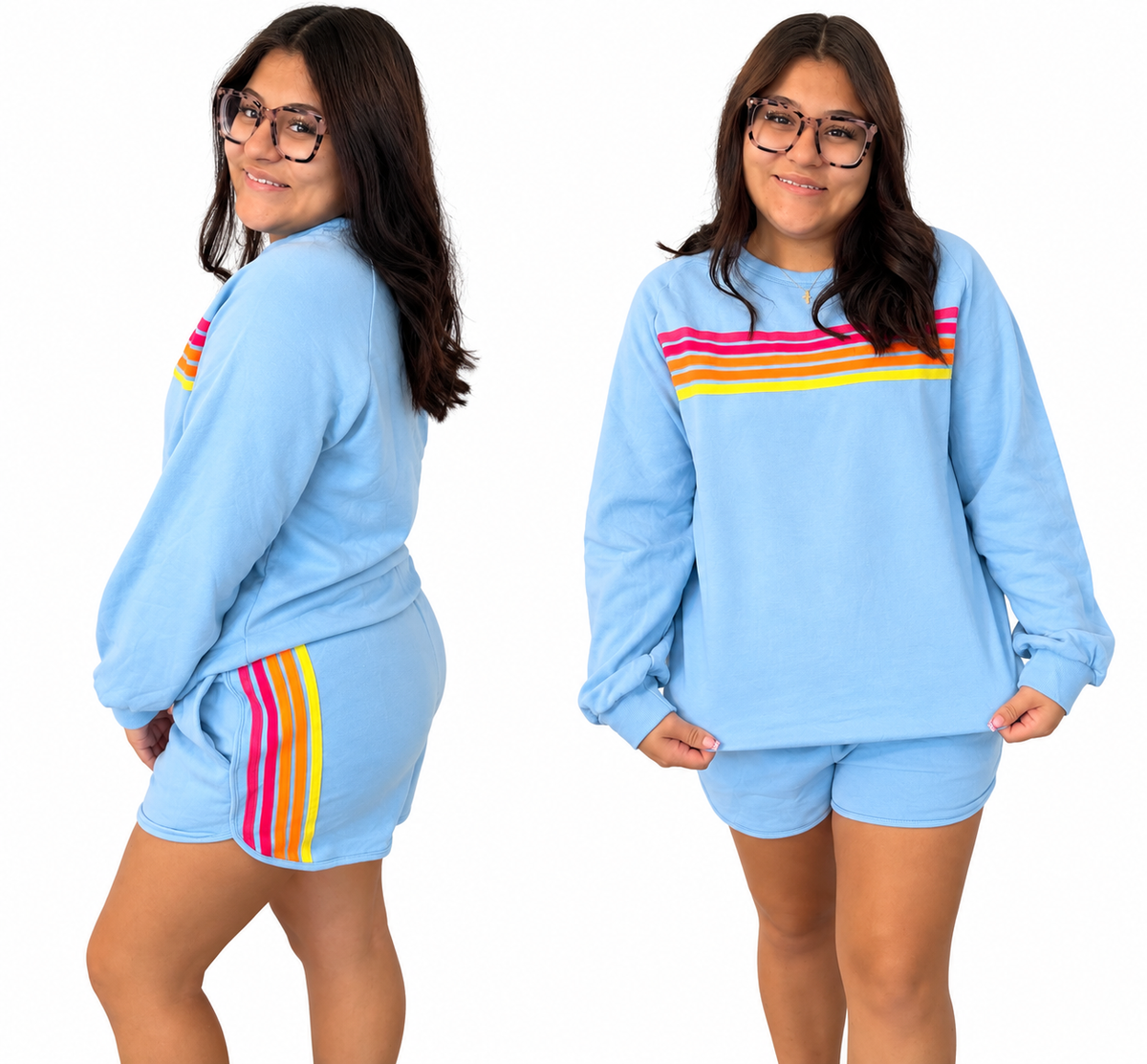 Blue pullover and short 2 pcs casual set