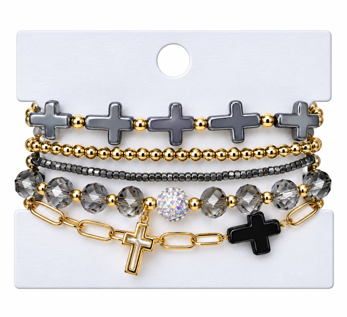 Black Cross charm beaded bracelet set