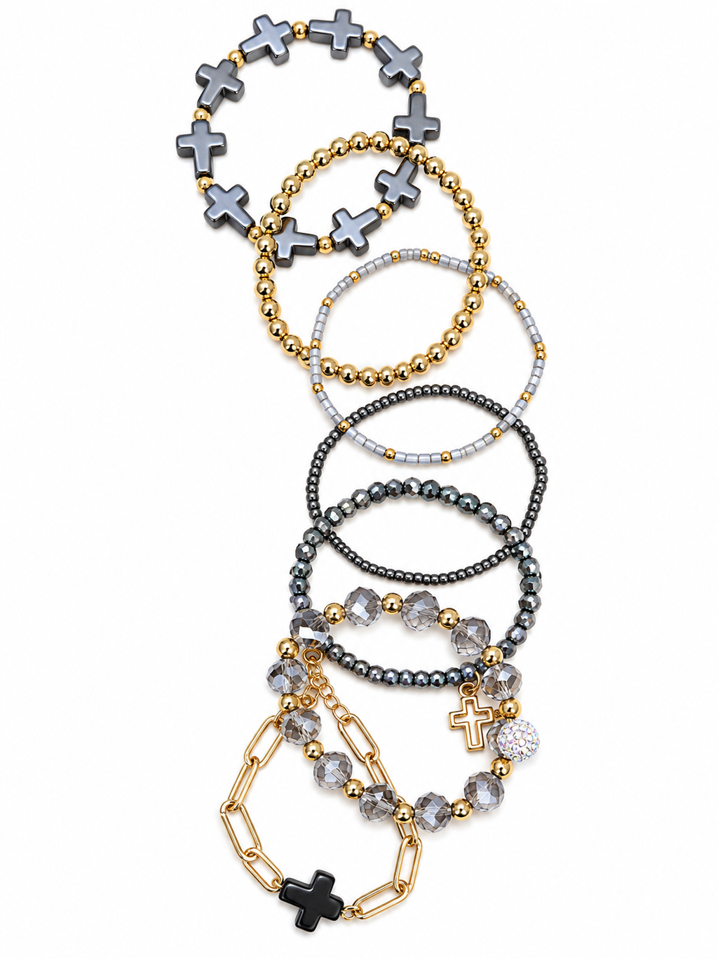 Black Cross charm beaded bracelet set