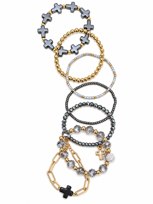 Black Cross charm beaded bracelet set