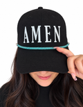 “AMEN” glitter vinyl letter mesh trucker hat with rhinestone rope