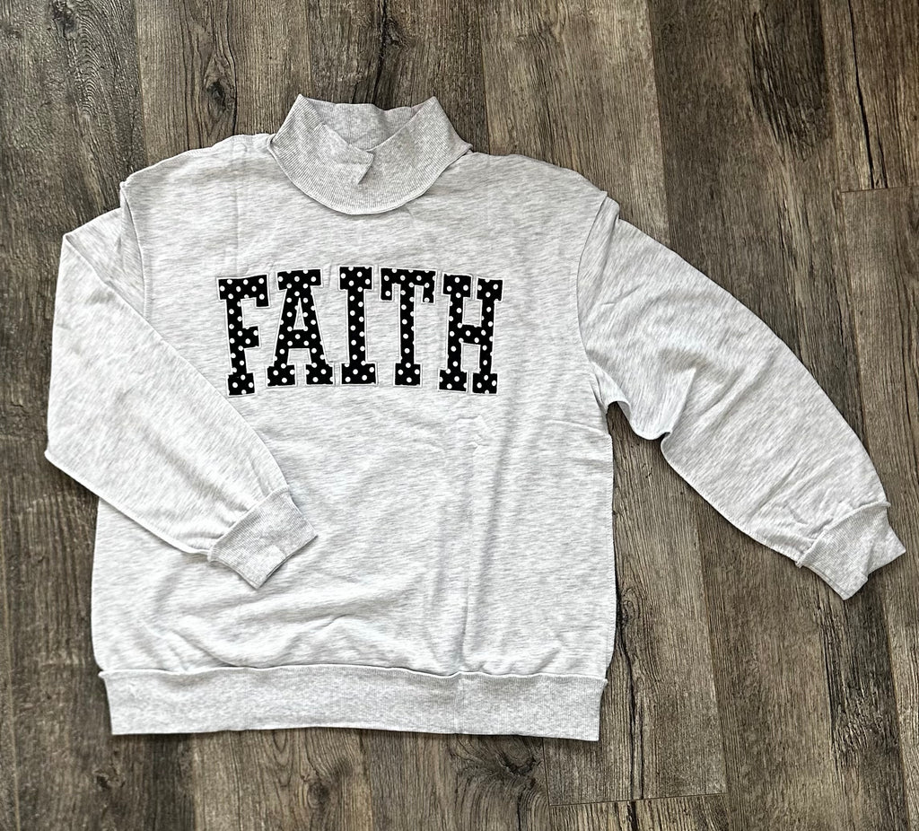 Light gray FAITH high neck polka dot slogan printed baggy sweatshirt