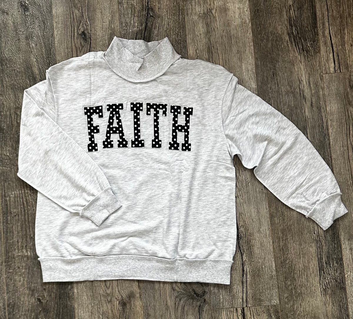 Light gray FAITH high neck polka dot slogan printed baggy sweatshirt