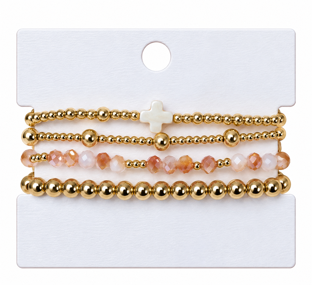White Cross charm beaded bracelet set