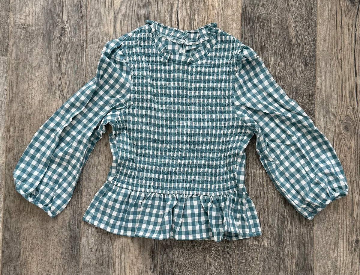 Green 3/4 sleeve plaid peplum top