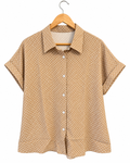Khaki dotted print cuffed short sleeve shirt