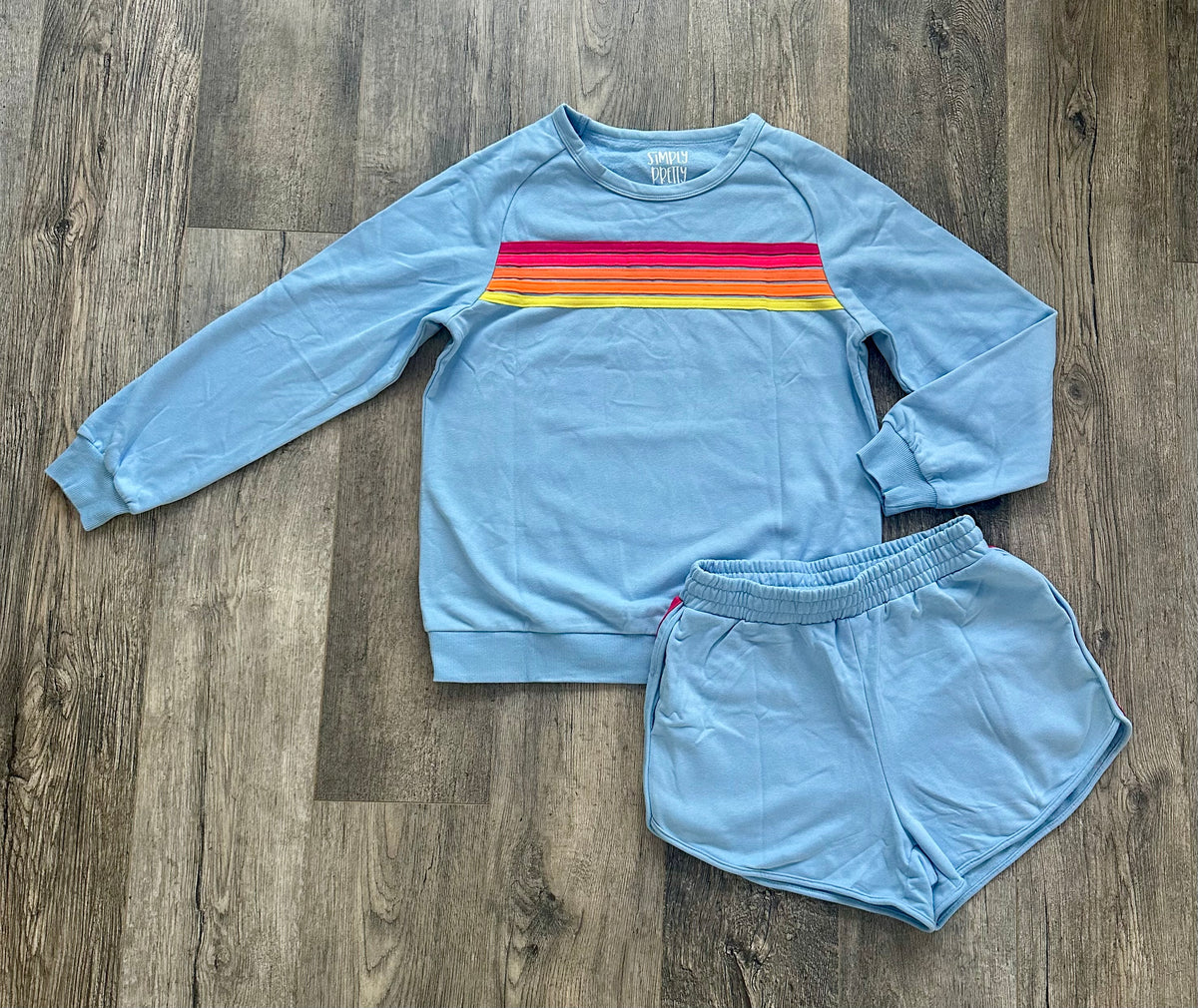 Blue pullover and short 2 pcs casual set