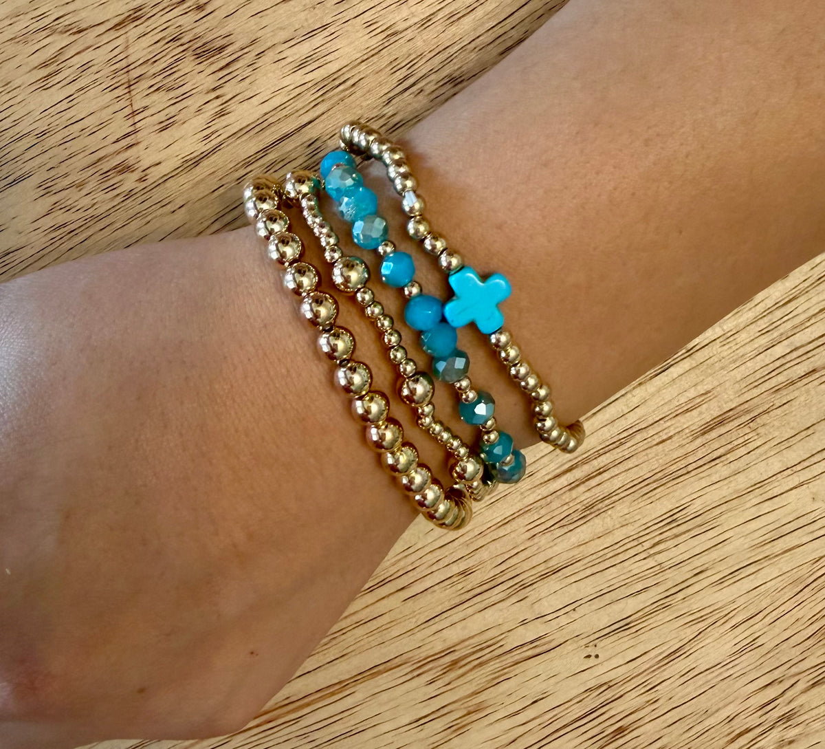 Turquoise Cross charm mixed beaded bracelet set