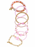 Pink Cross charm mixed beaded bracelet set