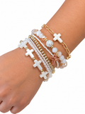 White Cross charm beaded bracelet set