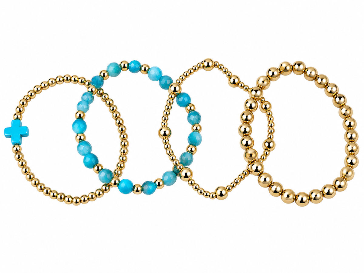 Turquoise Cross charm mixed beaded bracelet set