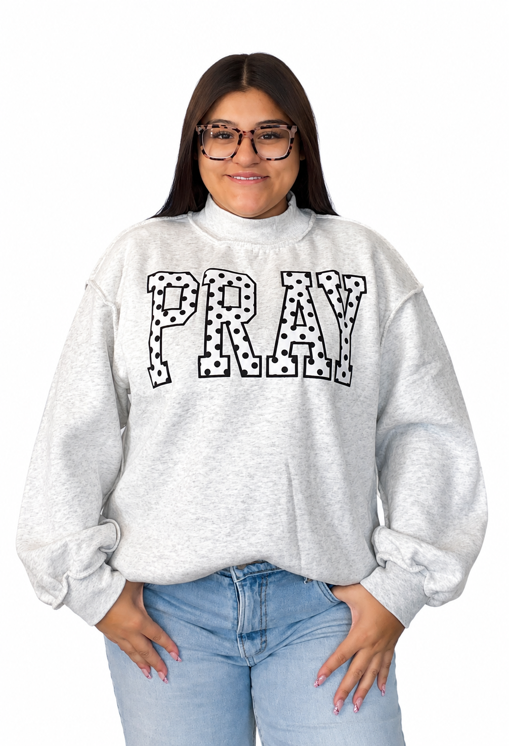PRAY Polka dot embroidered Mock neck sweatshirt