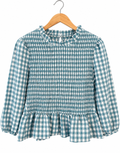 Green 3/4 sleeve plaid peplum top