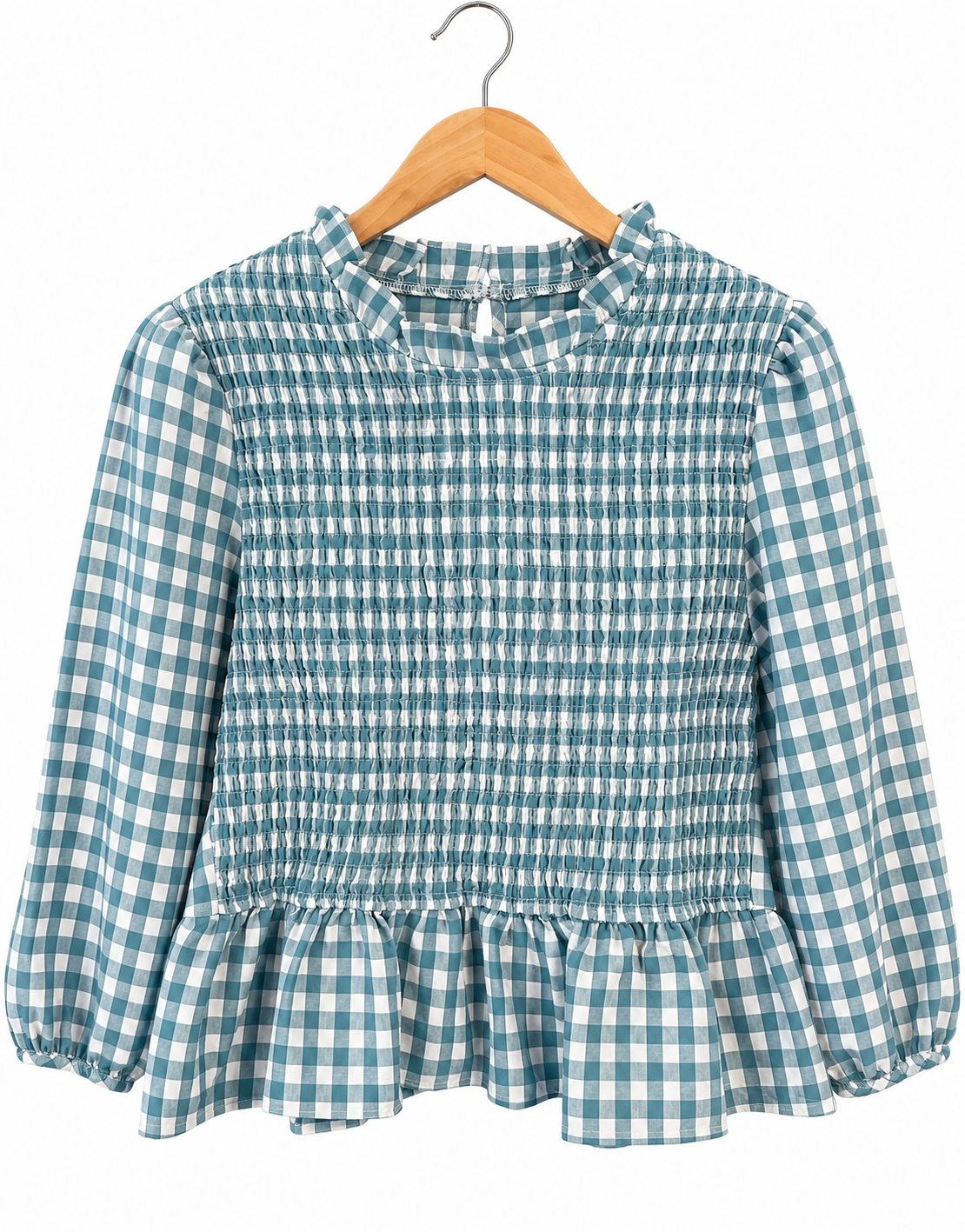 Green 3/4 sleeve plaid peplum top