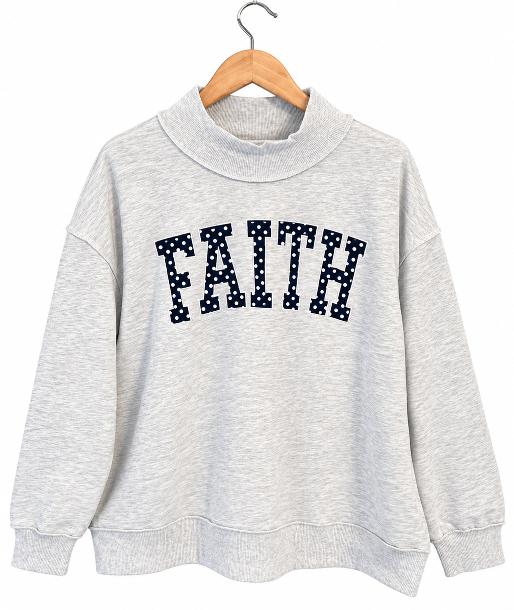 Light gray FAITH high neck polka dot slogan printed baggy sweatshirt